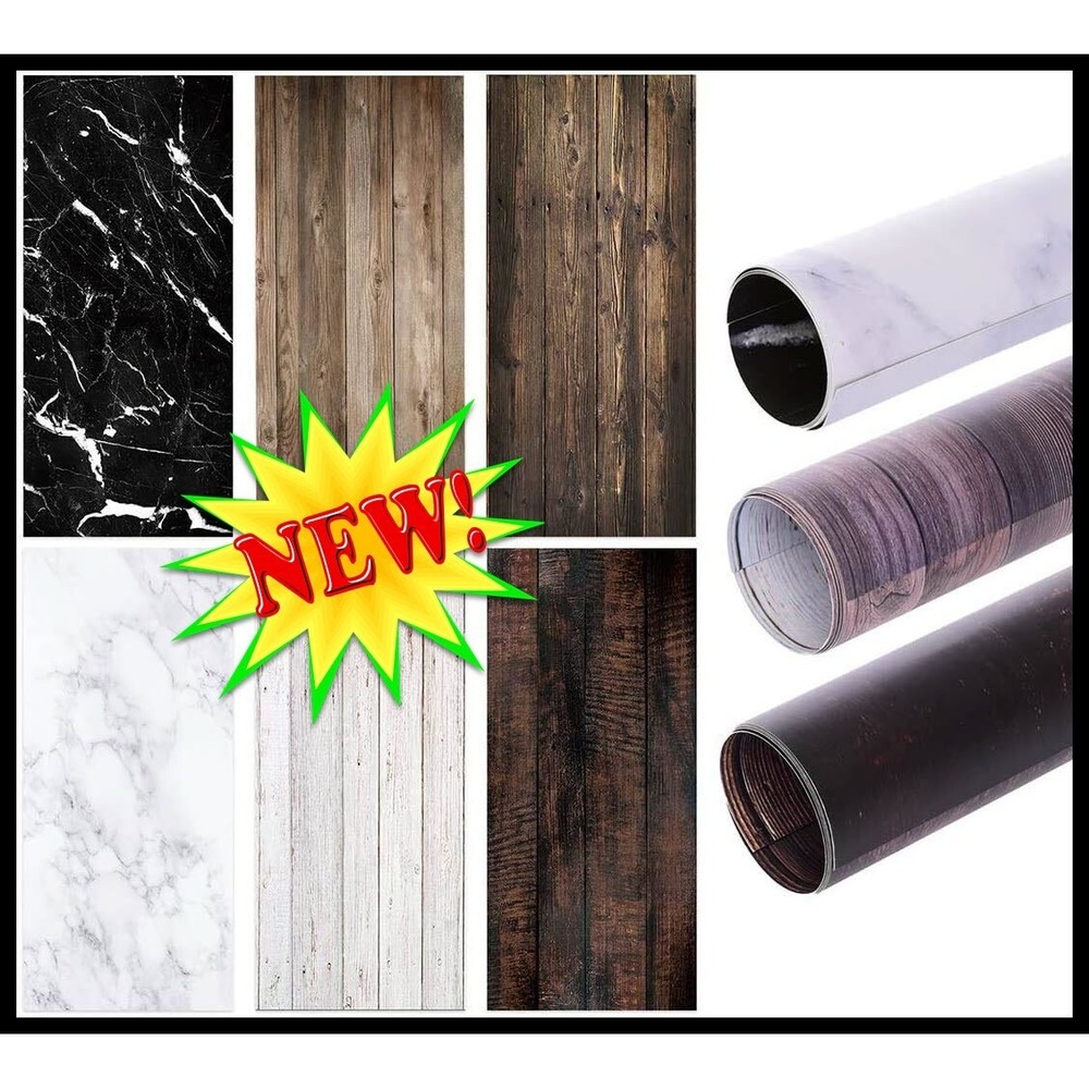 Allenjoy Photography Background Set 3pc Double‎ Sided Black Marble Wood Flat Lay